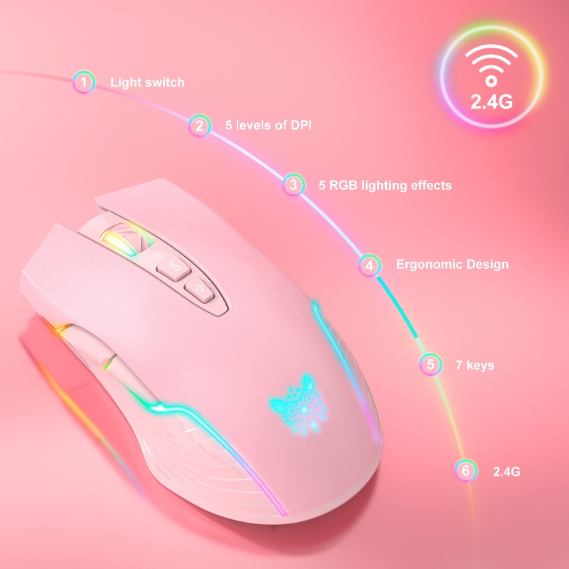 Mouse Gamer Sem Fio/Com Fio ON - Pc Gaming Pink avaliação e preço