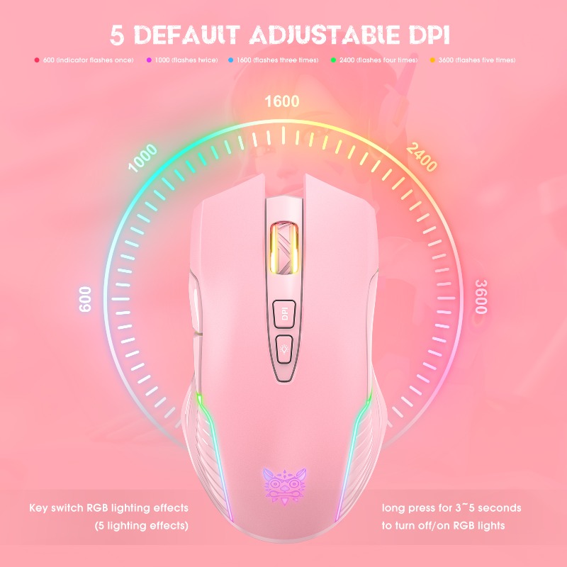 Mouse Gamer Sem Fio/Com Fio ON - Pc Gaming Pink avaliação e preço